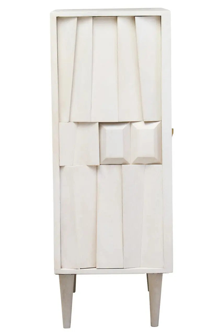 Sitella Two Door Whitewash Mango Wood Abstract Cabinet  Nicholas John Interiors