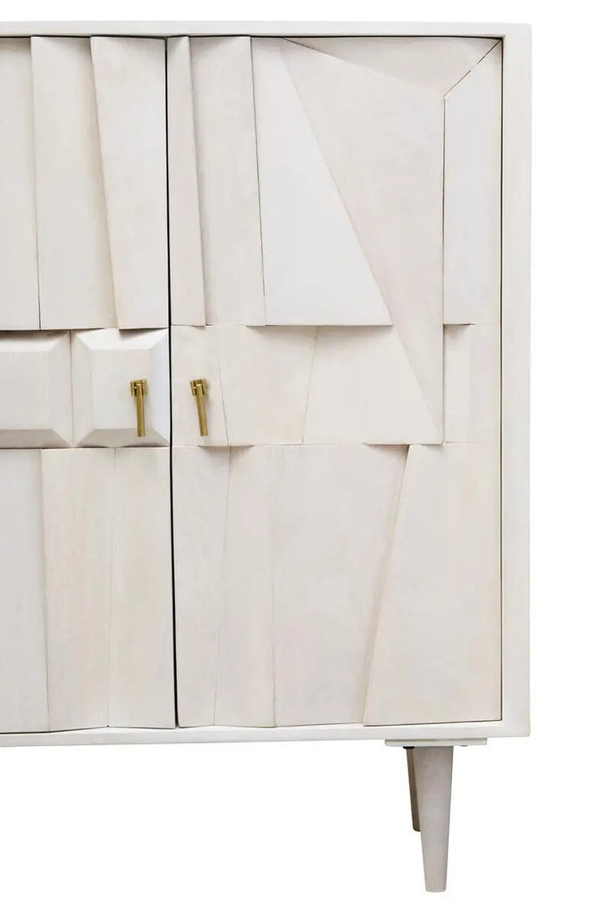 Sitella Two Door Whitewash Mango Wood Abstract Cabinet  Nicholas John Interiors