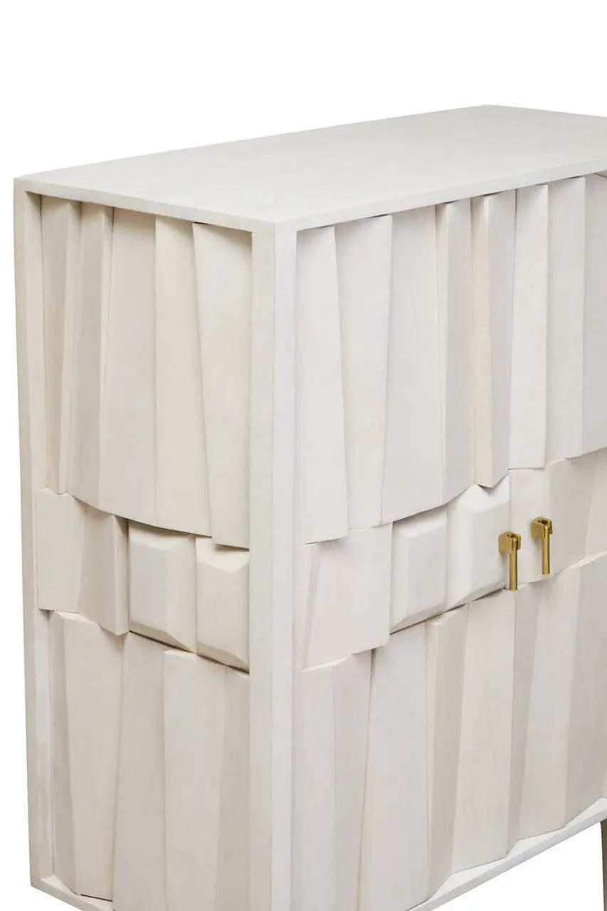Sitella Two Door Whitewash Mango Wood Abstract Cabinet  Nicholas John Interiors