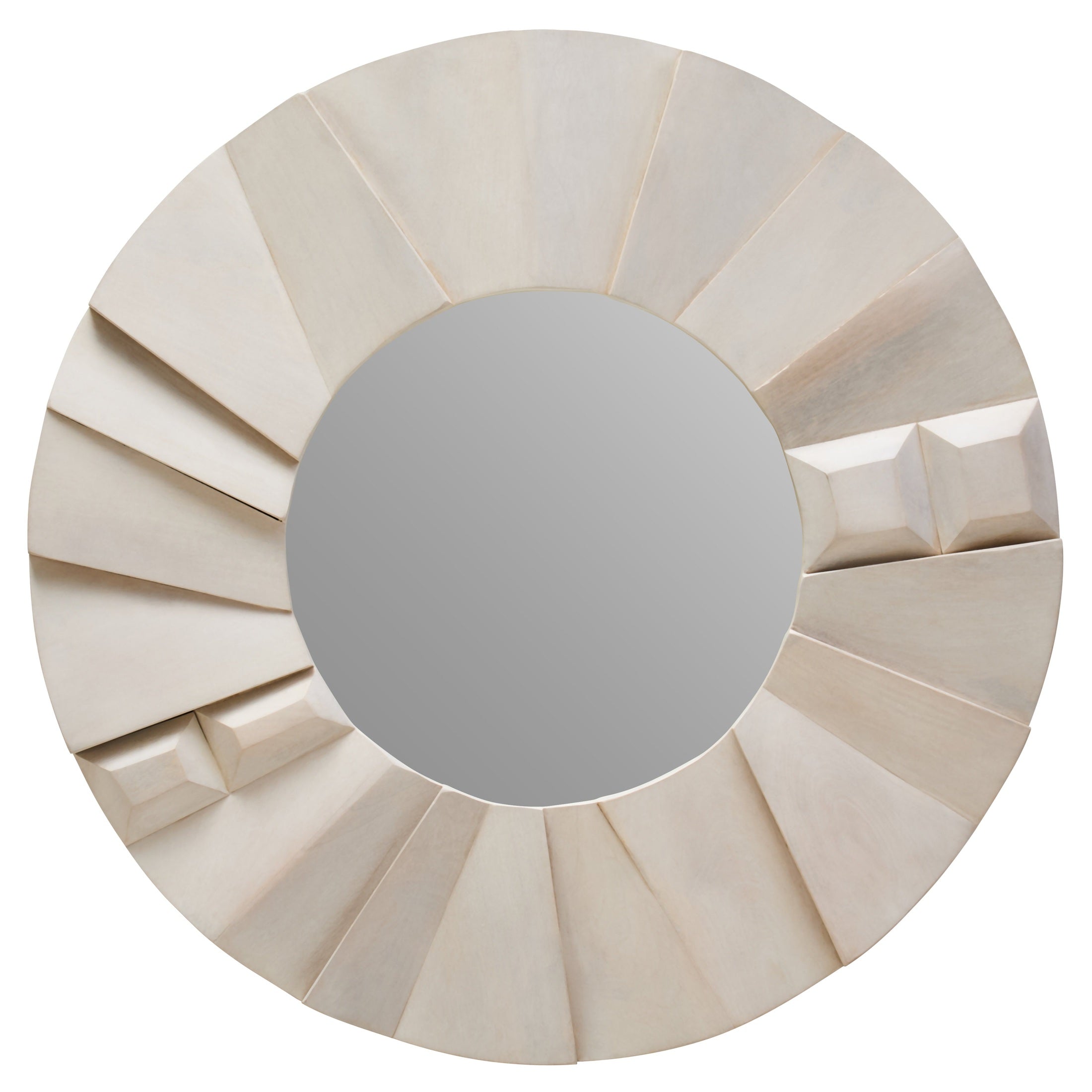 Sitella Whitewash Mango Wood Abstract Tile Round Wall Mirror  Nicholas John Interiors