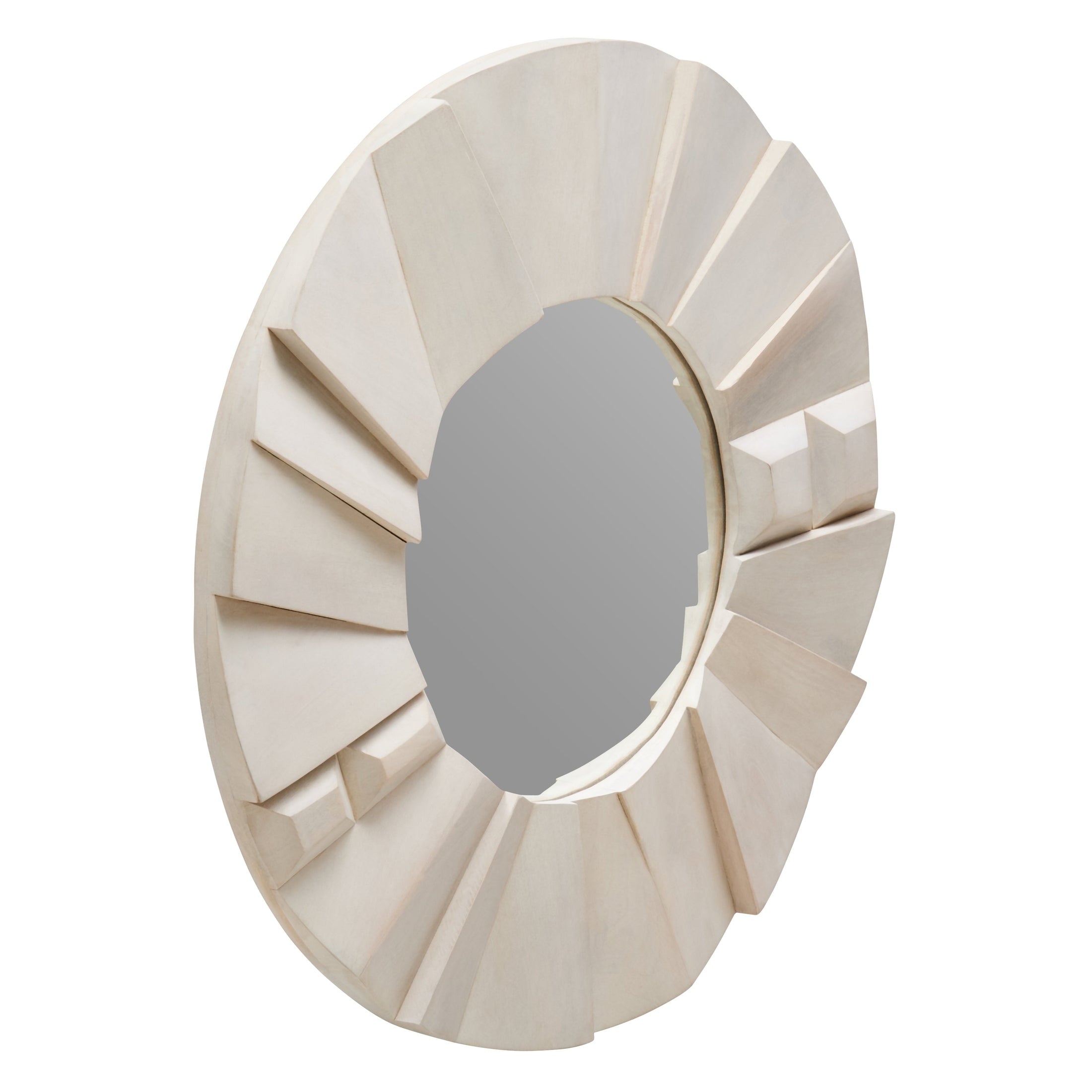 Sitella Whitewash Mango Wood Abstract Tile Round Wall Mirror  Nicholas John Interiors