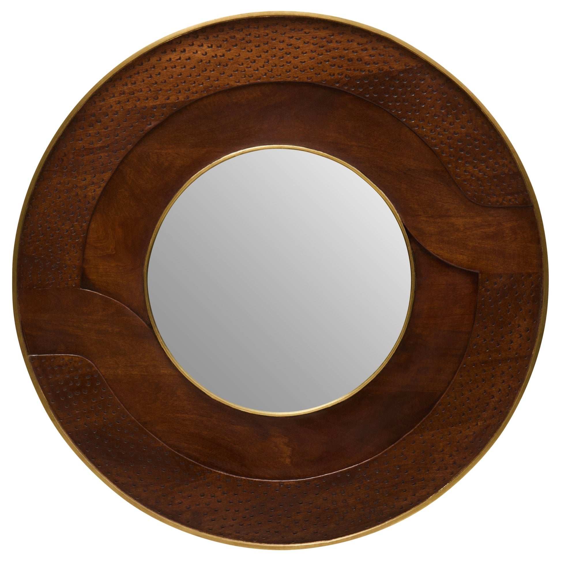 Sivora Round Mango Wood Hammered Wall Mirror  Nicholas John Interiors