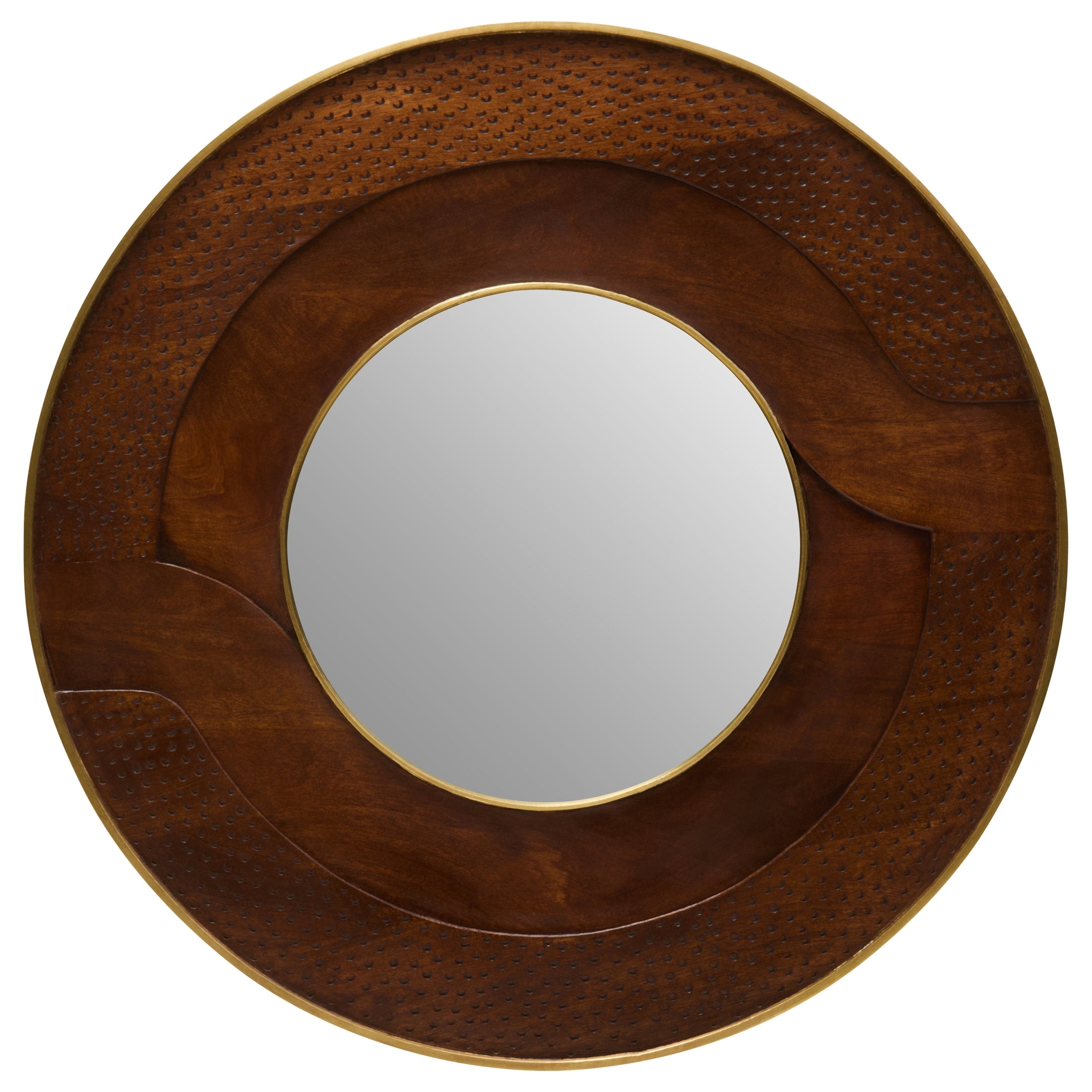 Sivora Round Mango Wood Hammered Wall Mirror  Nicholas John Interiors