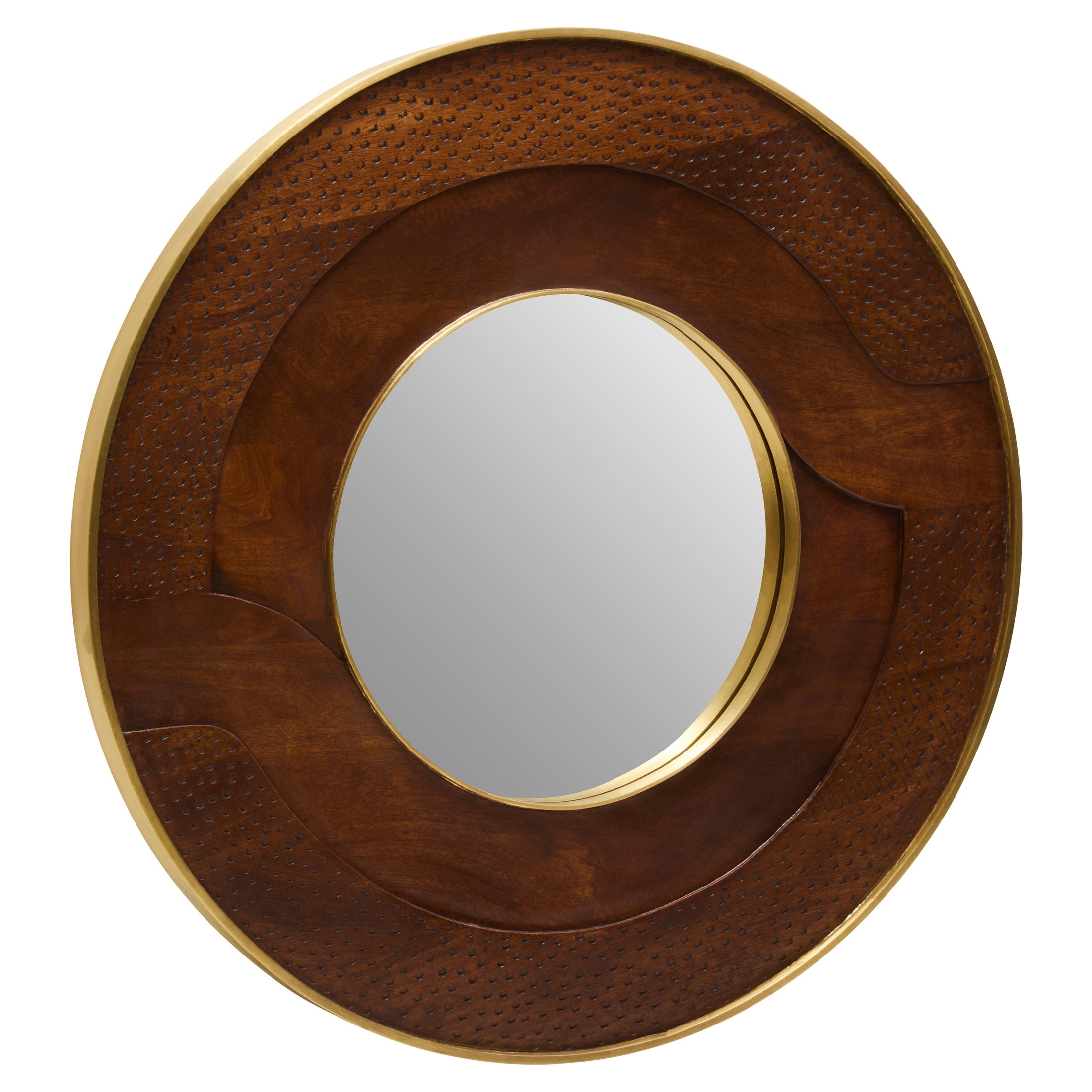 Sivora Round Mango Wood Hammered Wall Mirror  Nicholas John Interiors