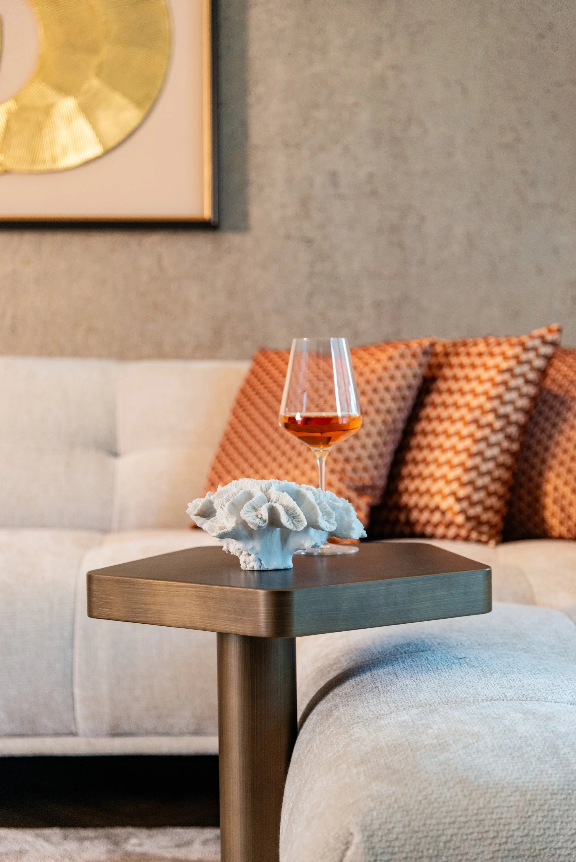 Sofa table Hexa brushed gold   Nicholas John Interiors