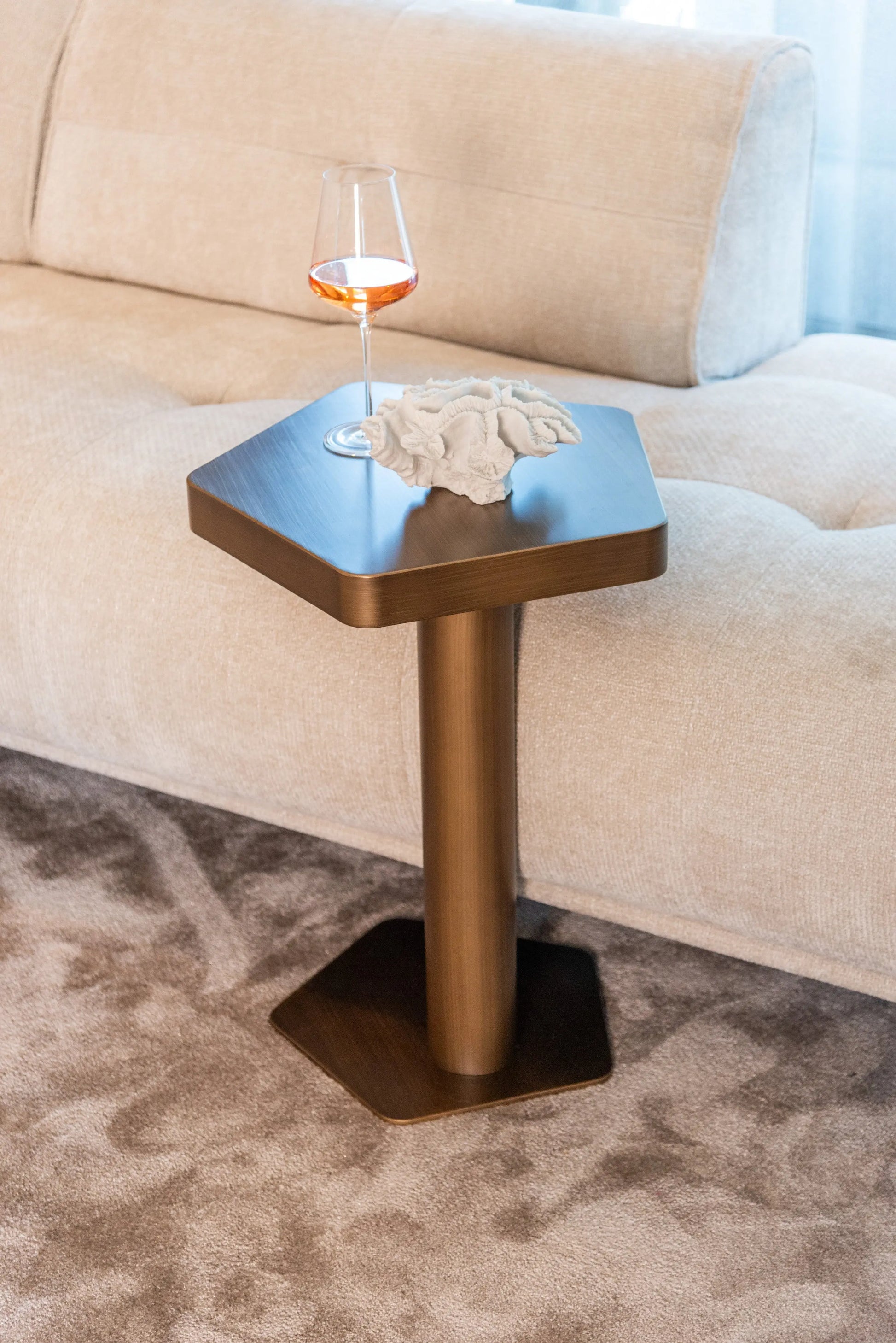 Sofa table Hexa brushed gold   Nicholas John Interiors