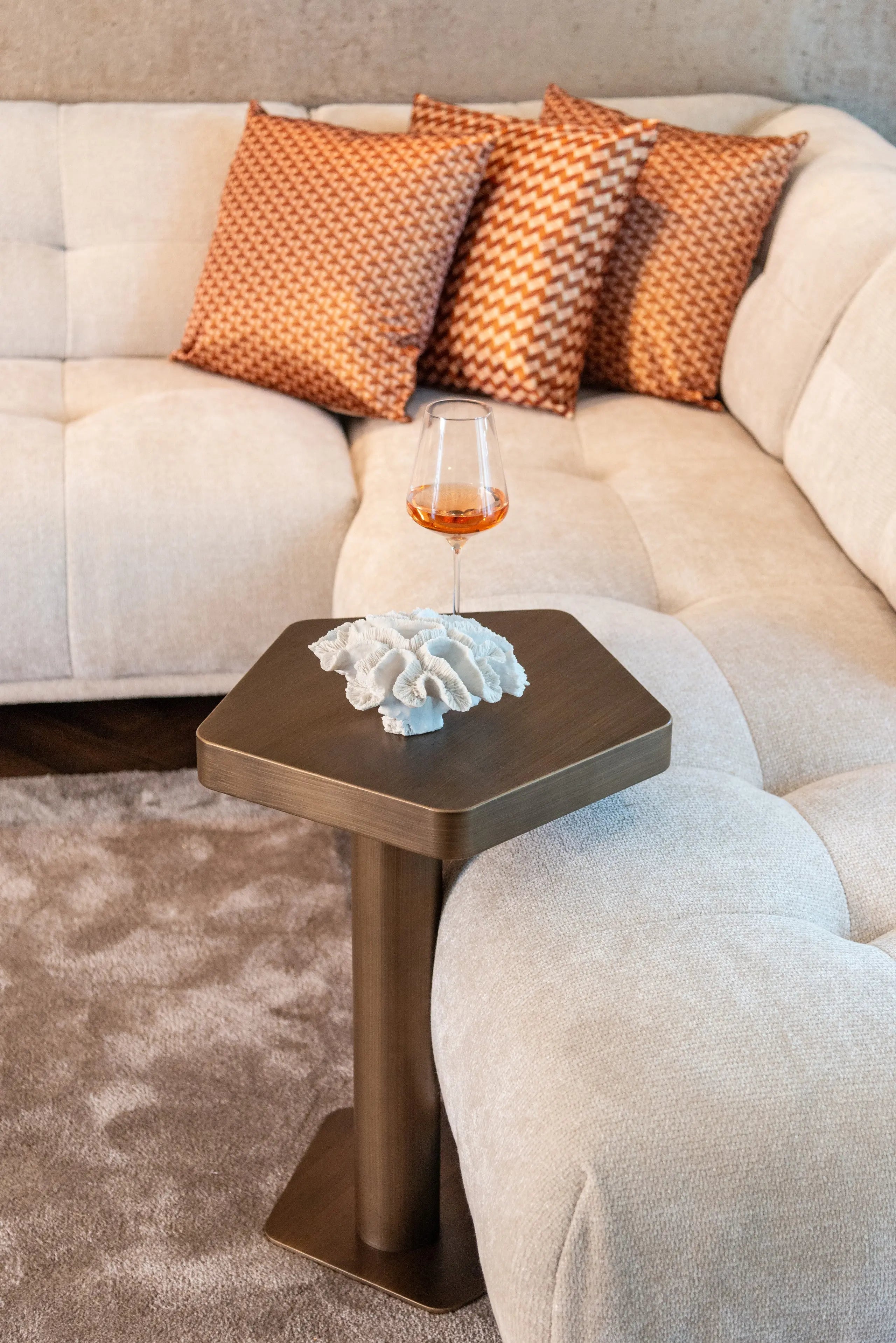 Sofa table Hexa brushed gold   Nicholas John Interiors