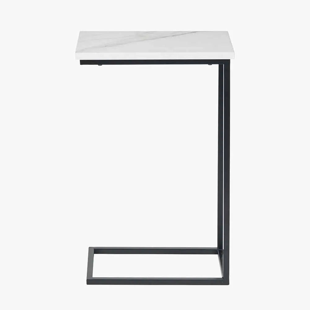 Soho White Marble Veneer and Black Metal Supper Side Table  Nicholas John Interiors