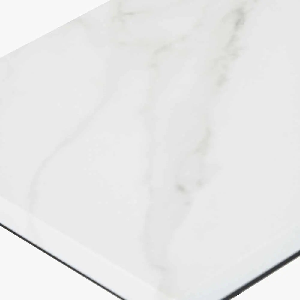 Soho White Marble Veneer and Black Metal Supper Side Table  Nicholas John Interiors