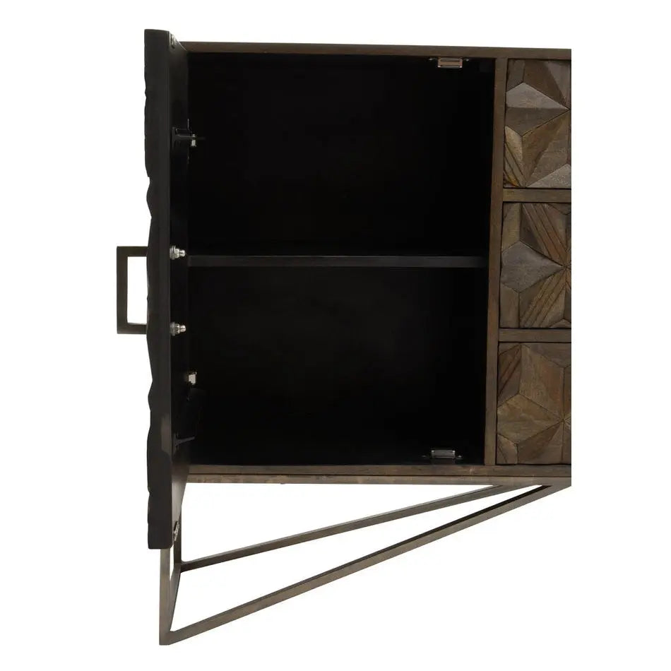 Solana Brown Mango Wood Sideboard with Geometric Floral Pattern   Nicholas John Interiors