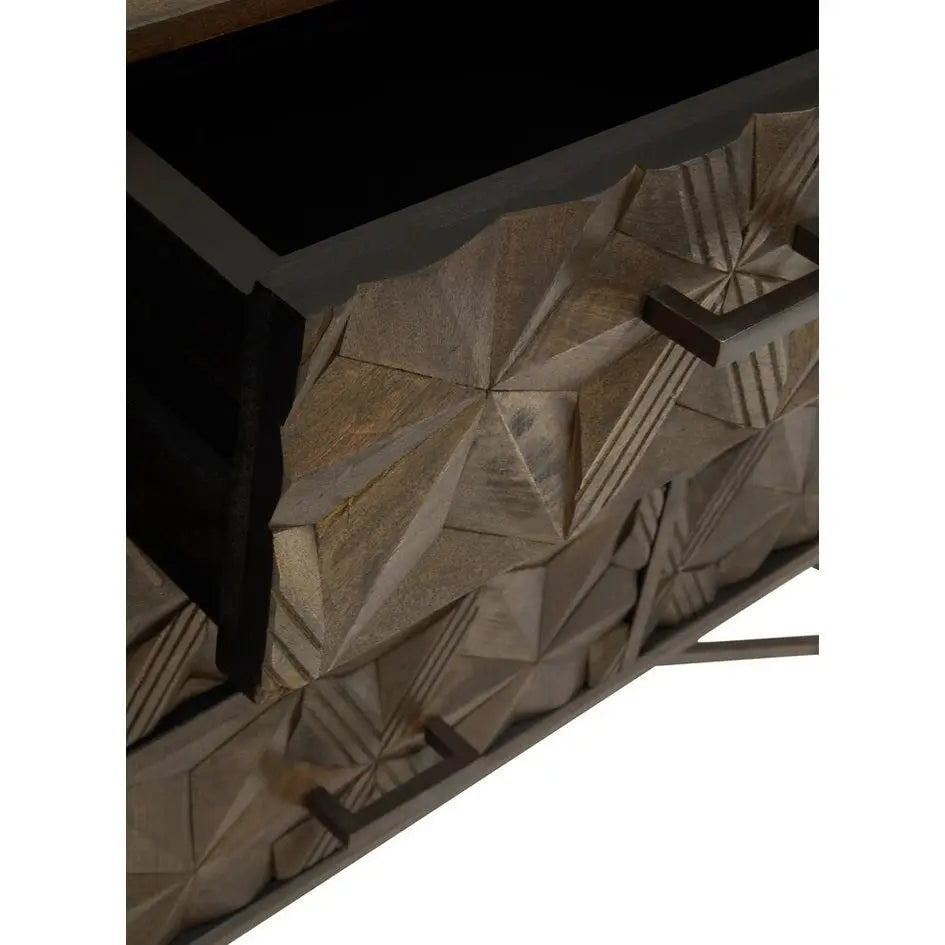 Solana Brown Mango Wood Sideboard with Geometric Floral Pattern   Nicholas John Interiors