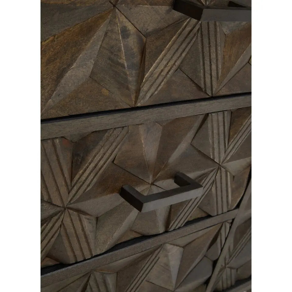 Solana Brown Mango Wood Sideboard with Geometric Floral Pattern   Nicholas John Interiors