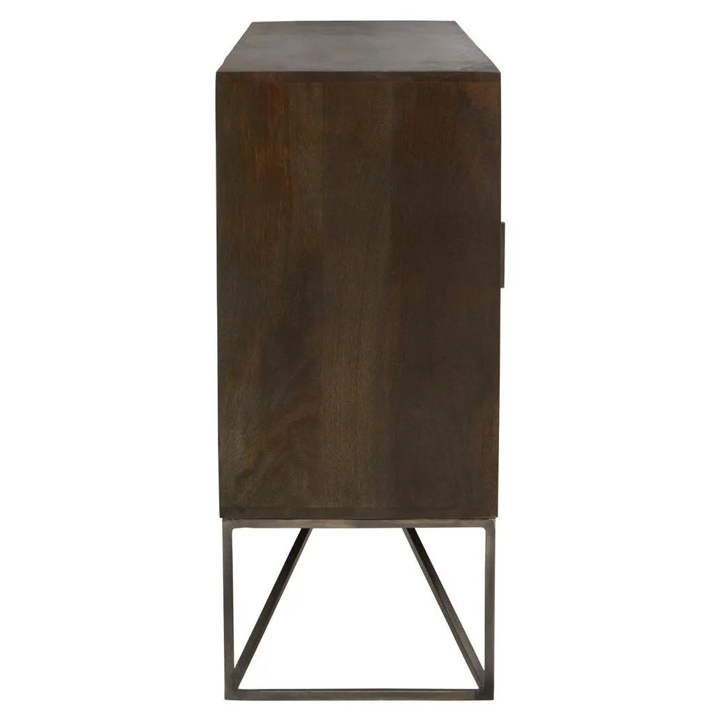 Solana Brown Mango Wood Sideboard with Geometric Floral Pattern   Nicholas John Interiors