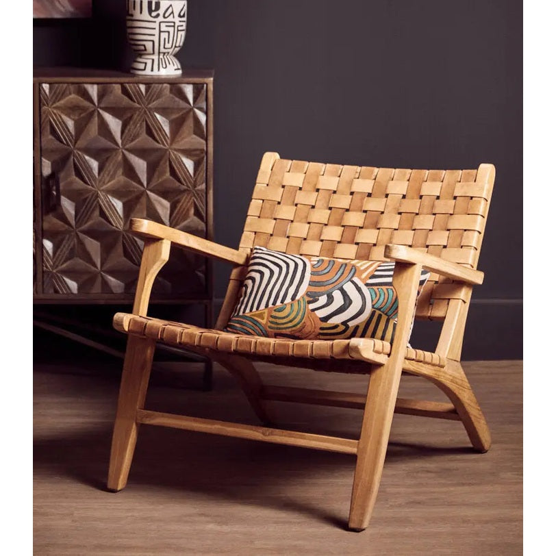 Solana Brown Mango Wood Sideboard with Geometric Floral Pattern   Nicholas John Interiors