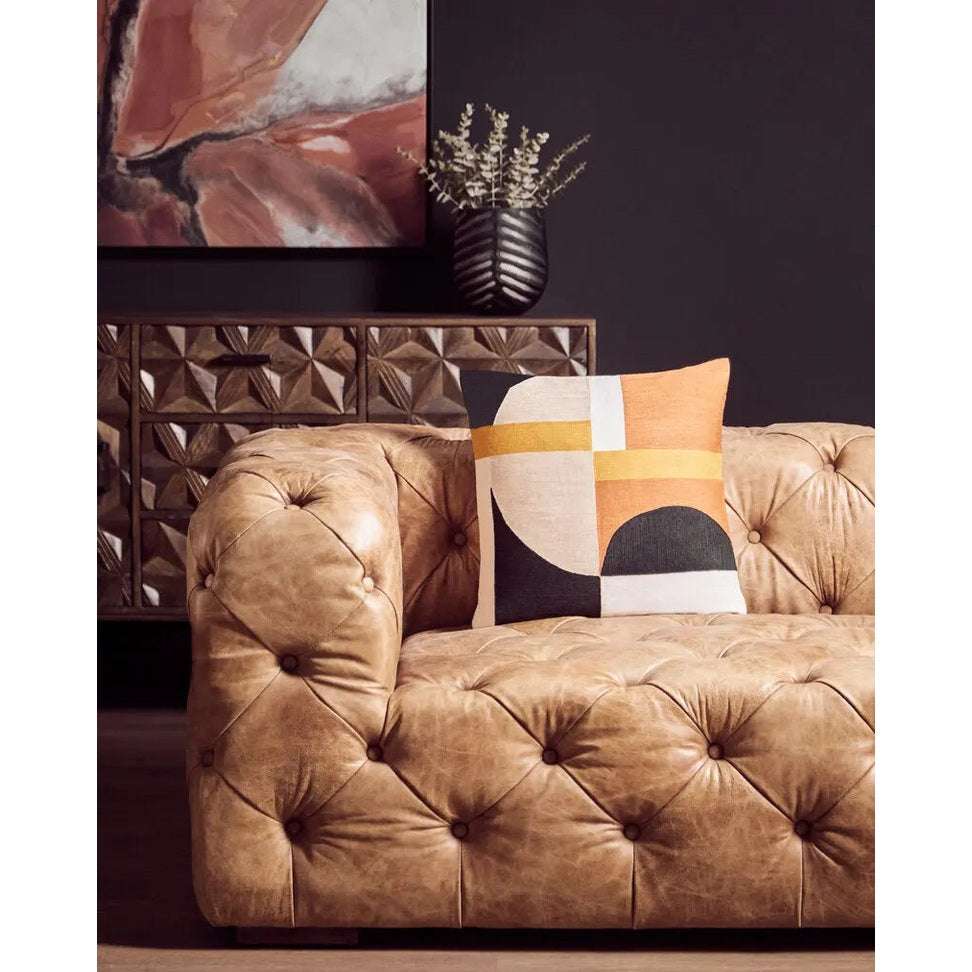 Solana Brown Mango Wood Sideboard with Geometric Floral Pattern   Nicholas John Interiors