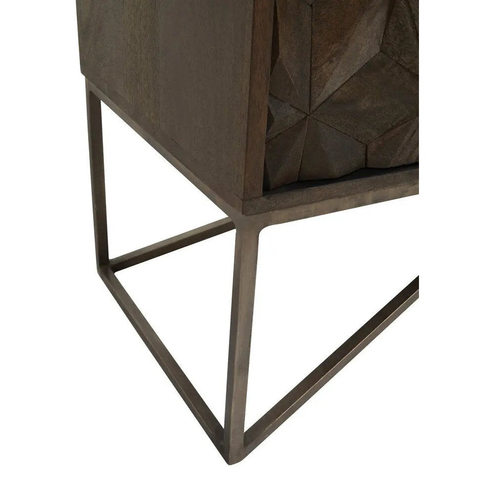 Solana Brown Mango Wood Sideboard with Geometric Floral Pattern   Nicholas John Interiors