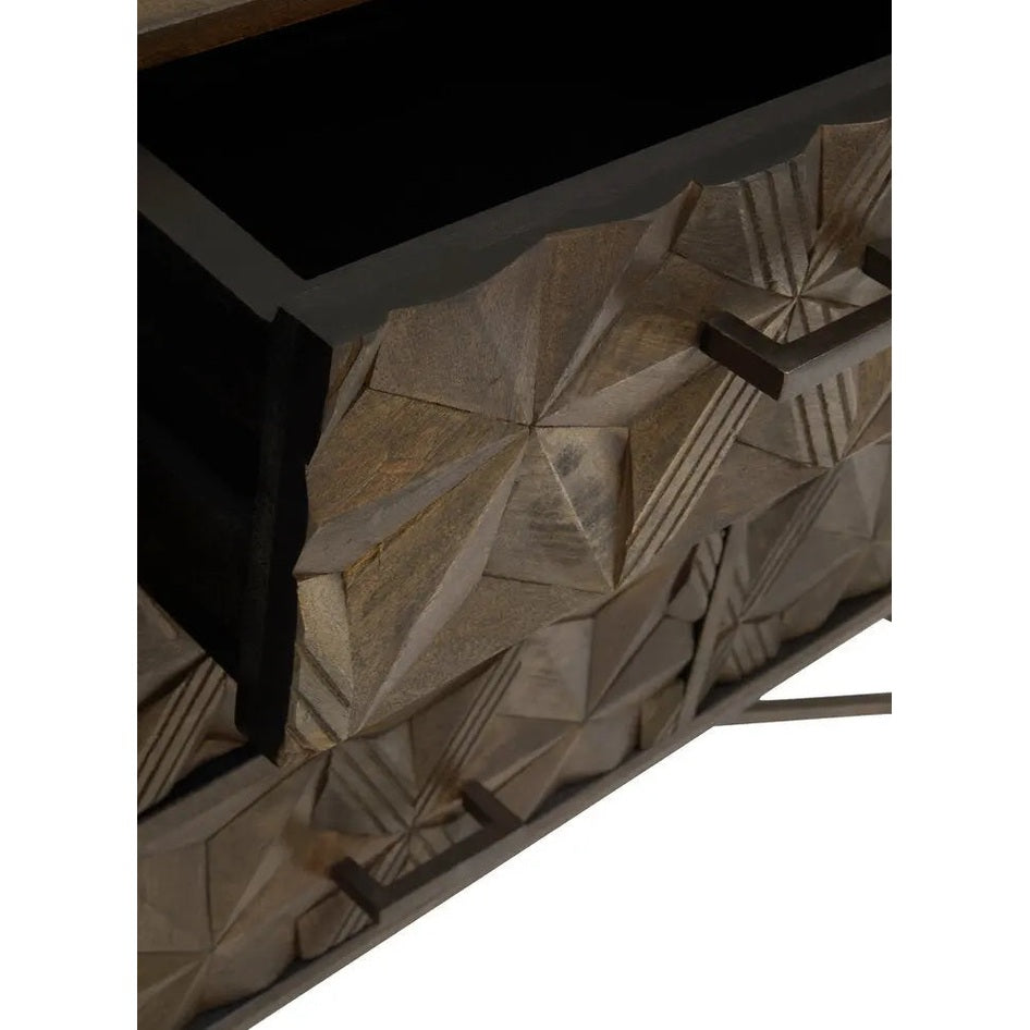 Solana Brown Mango Wood Sideboard with Geometric Floral Pattern   Nicholas John Interiors