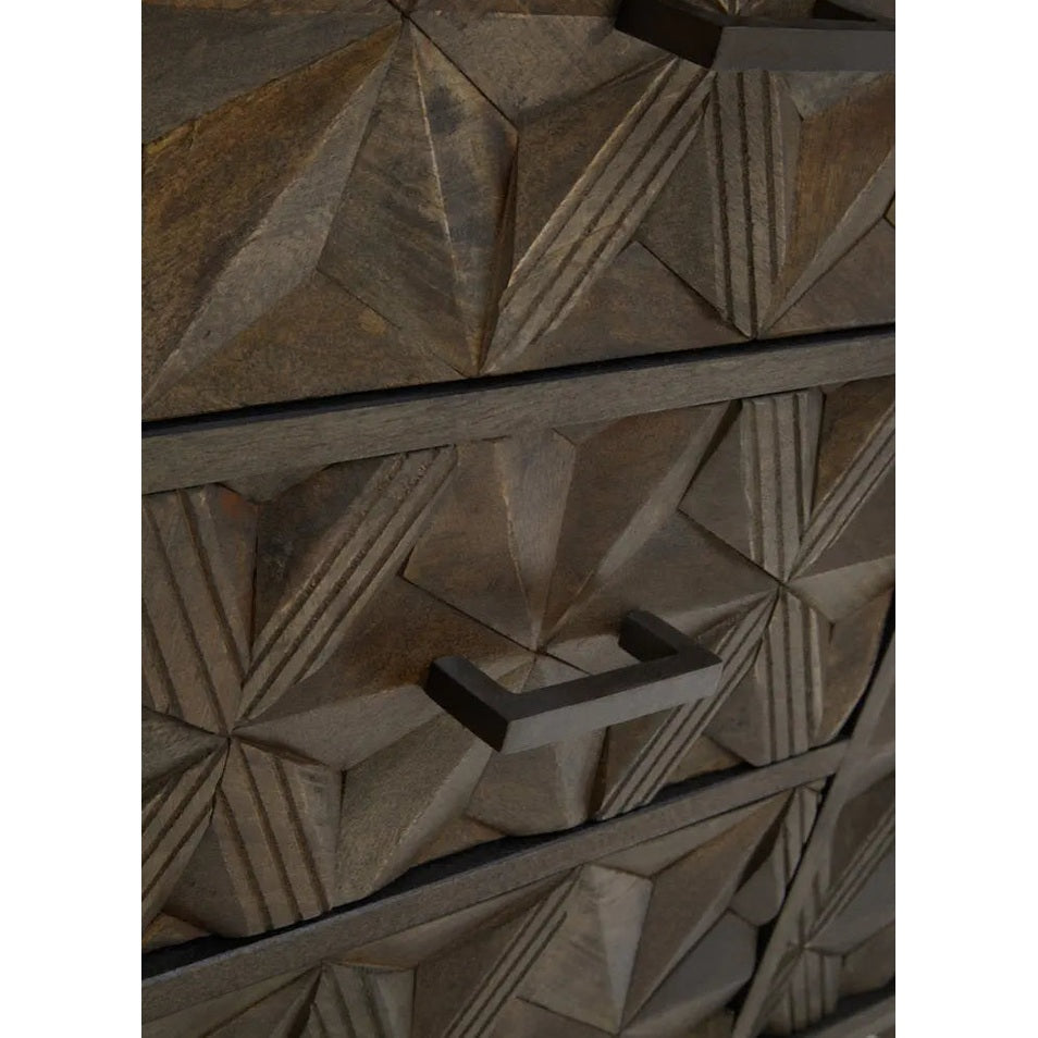 Solana Brown Mango Wood Sideboard with Geometric Floral Pattern   Nicholas John Interiors