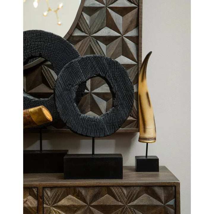 Solana Brown Mango Wood Sideboard with Geometric Floral Pattern   Nicholas John Interiors