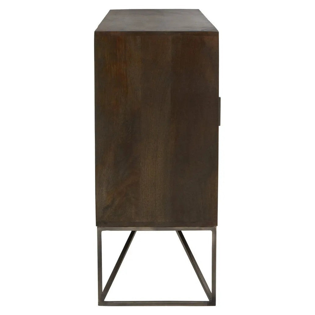 Solana Brown Mango Wood Sideboard with Geometric Floral Pattern   Nicholas John Interiors
