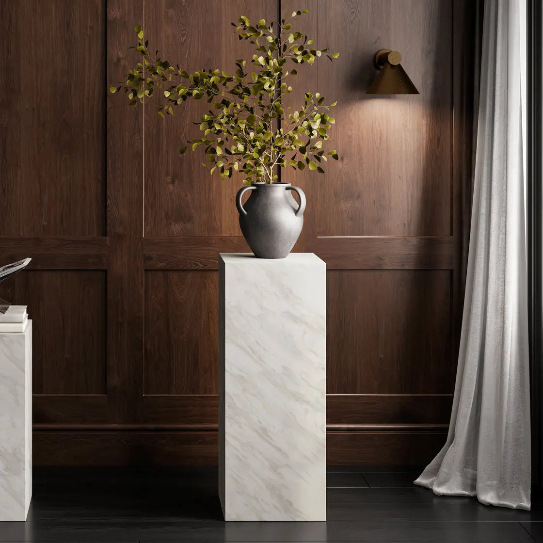 Ashford & Grey Sur White Marble Large Pedestal