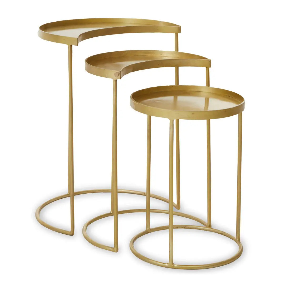 Suven Nest Of Three Antique Brass Finish Side Tables   Nicholas John Interiors