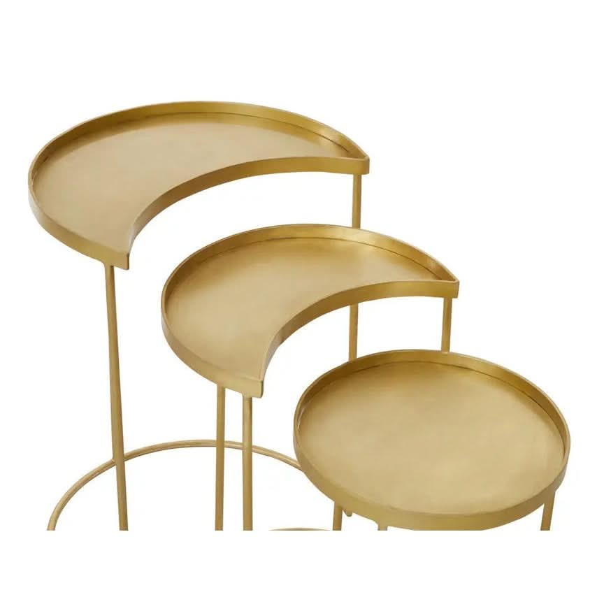 Suven Nest Of Three Antique Brass Finish Side Tables   Nicholas John Interiors