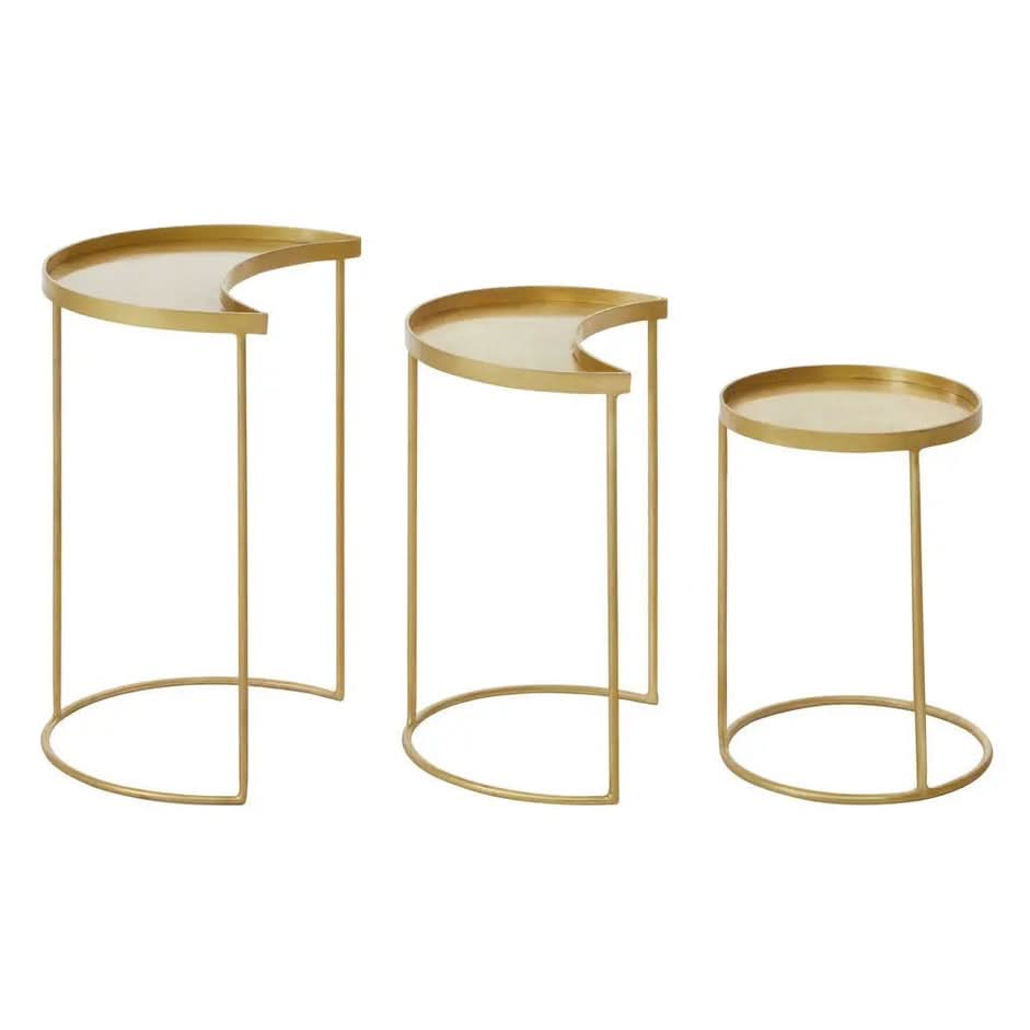 Suven Nest Of Three Antique Brass Finish Side Tables   Nicholas John Interiors