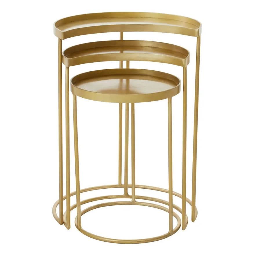 Suven Nest Of Three Antique Brass Finish Side Tables   Nicholas John Interiors