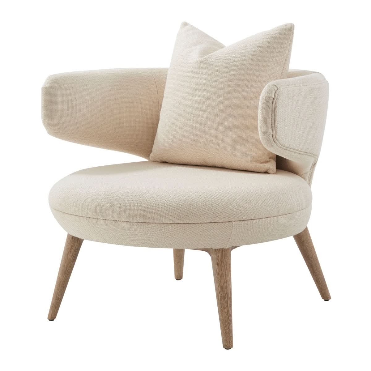 Theodore Alexander Wooden Upholstered Occasional Chair in Bermuda Ivory   Nicholas John Interiors
