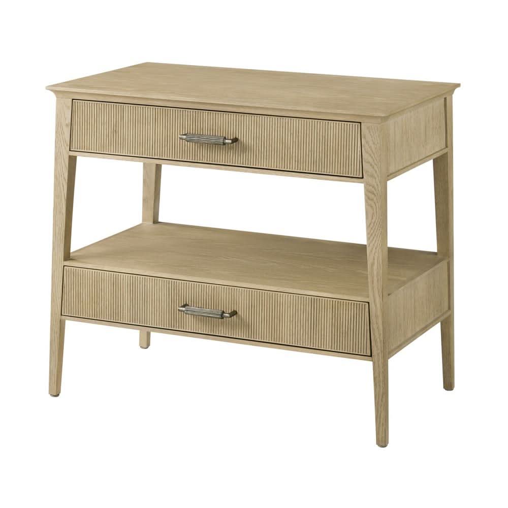 Theodore Alexander Table Balboa Wooden Bedside in Coastal Grey   Nicholas John Interiors