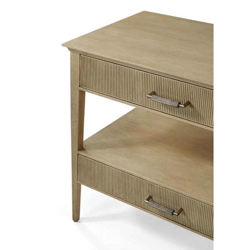 Theodore Alexander Table Balboa Wooden Bedside in Coastal Grey   Nicholas John Interiors