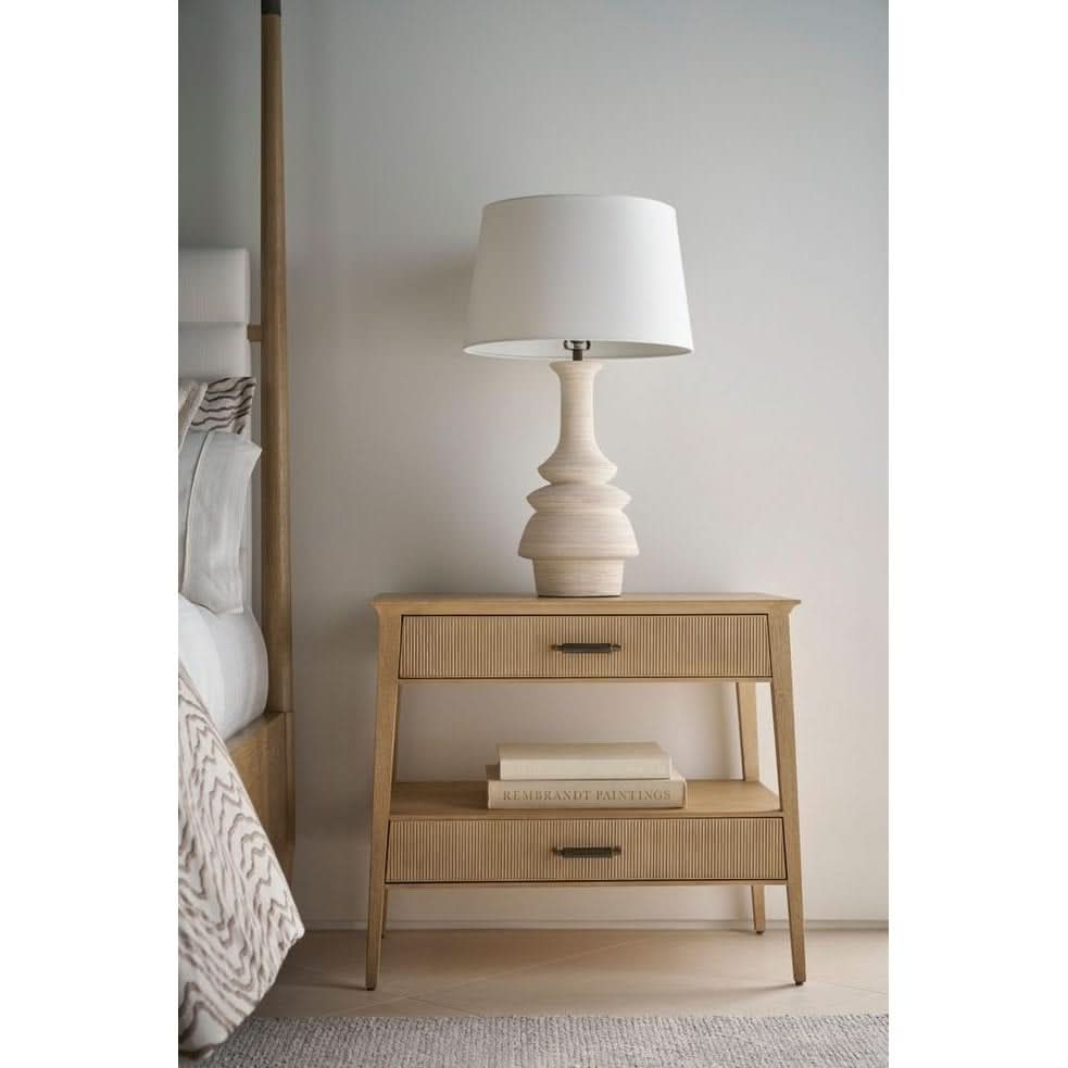 Theodore Alexander Table Balboa Wooden Bedside in Coastal Grey   Nicholas John Interiors