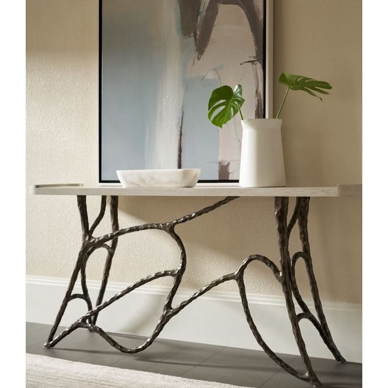 Theodore Alexander Table Essence Console in White Oak   Nicholas John Interiors