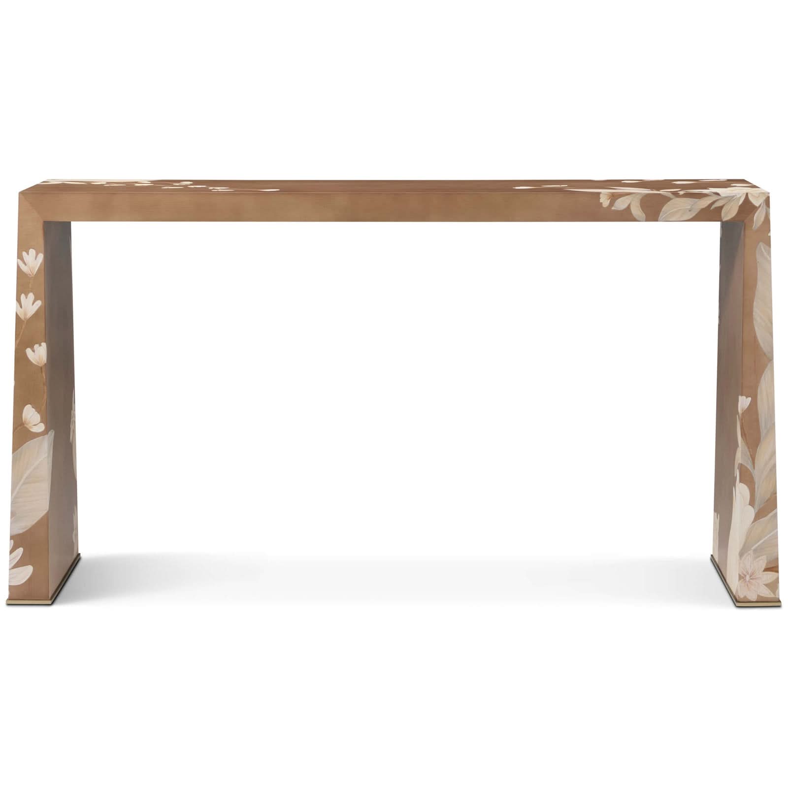 Theodore Alexander Table Bouquet Console in Toasted Cashew   Nicholas John Interiors