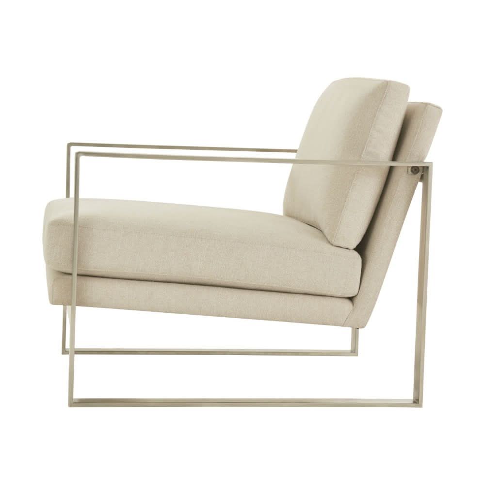 Theodore Alexander Chair Bower Club in Kendal Linen with Stainless Steel Leg   Nicholas John Interiors