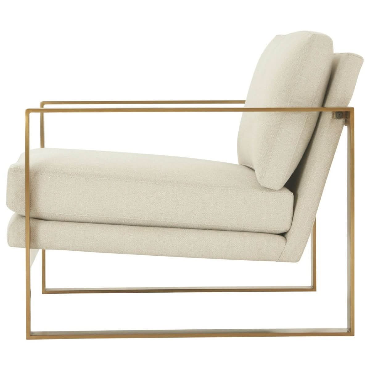 Theodore Alexander Chair Bower Club in Kendal Linen with Brushed Brass Finish Legs   Nicholas John Interiors