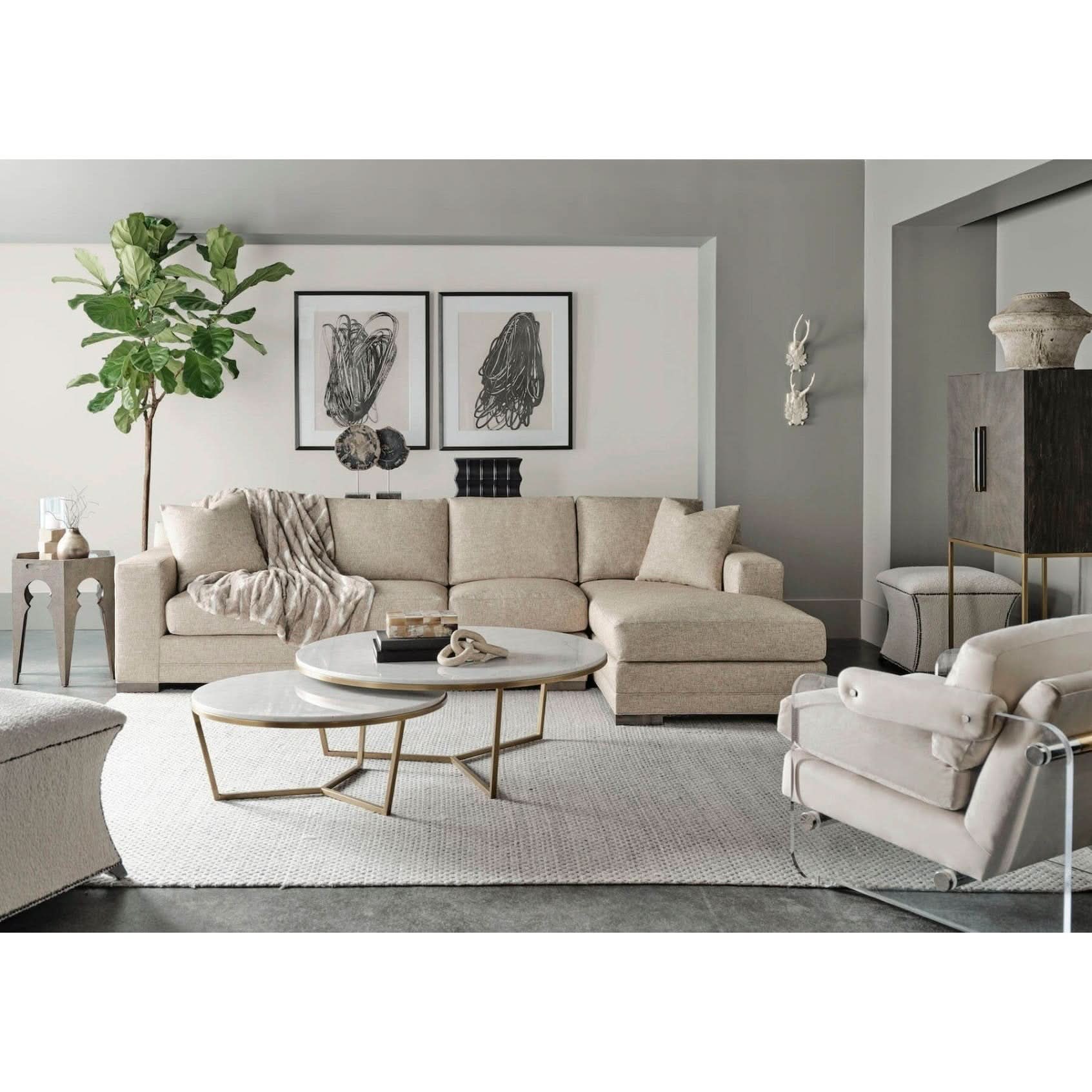 Theodore Alexander Fisher Large Round Coffee Table in Marble & Brass   Nicholas John Interiors