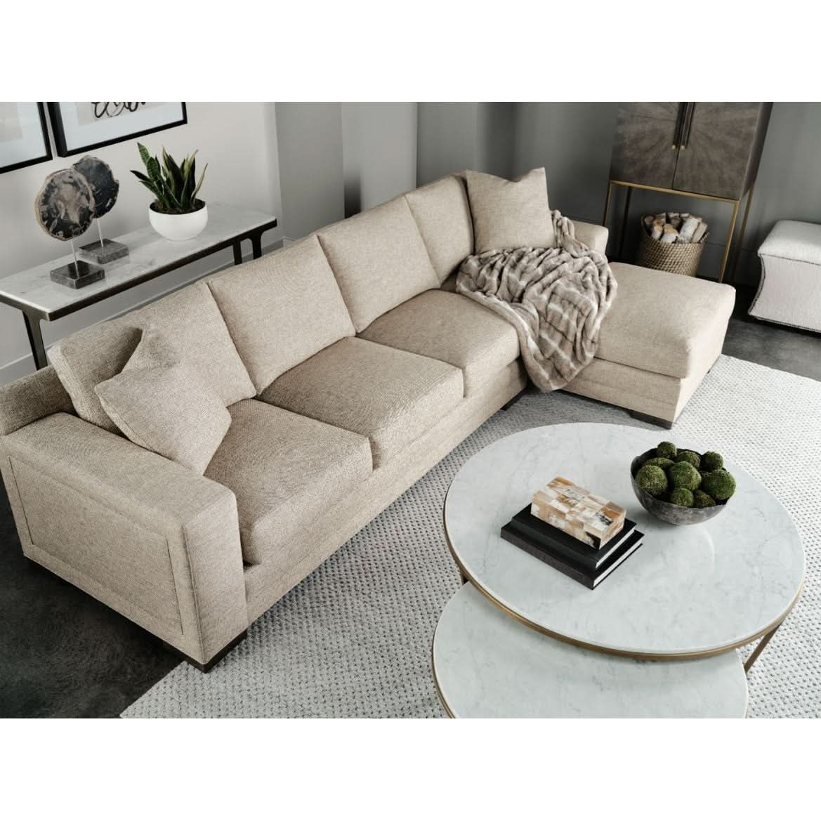 Theodore Alexander Fisher Small Round Coffee Table in Marble & Nickel   Nicholas John Interiors