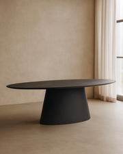 Tommy Franks Tavamo Oval Dining Table in Black Oak   Nicholas John Interiors