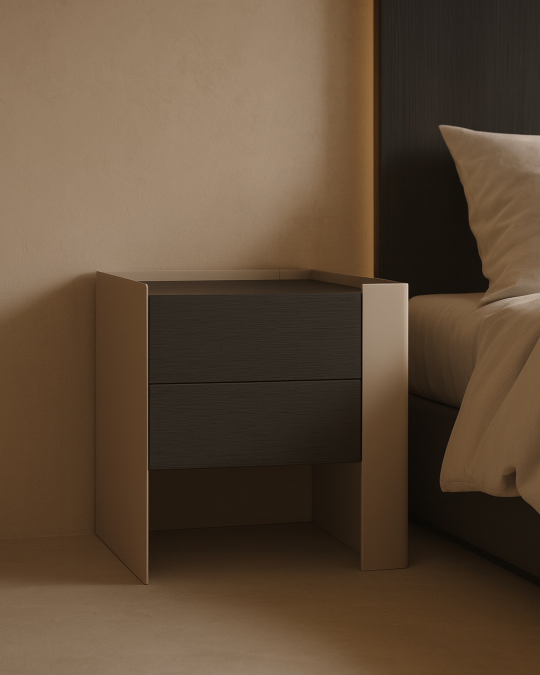 Tommy Franks Tunica Bedside Table - Taupe - Pair   Nicholas John Interiors