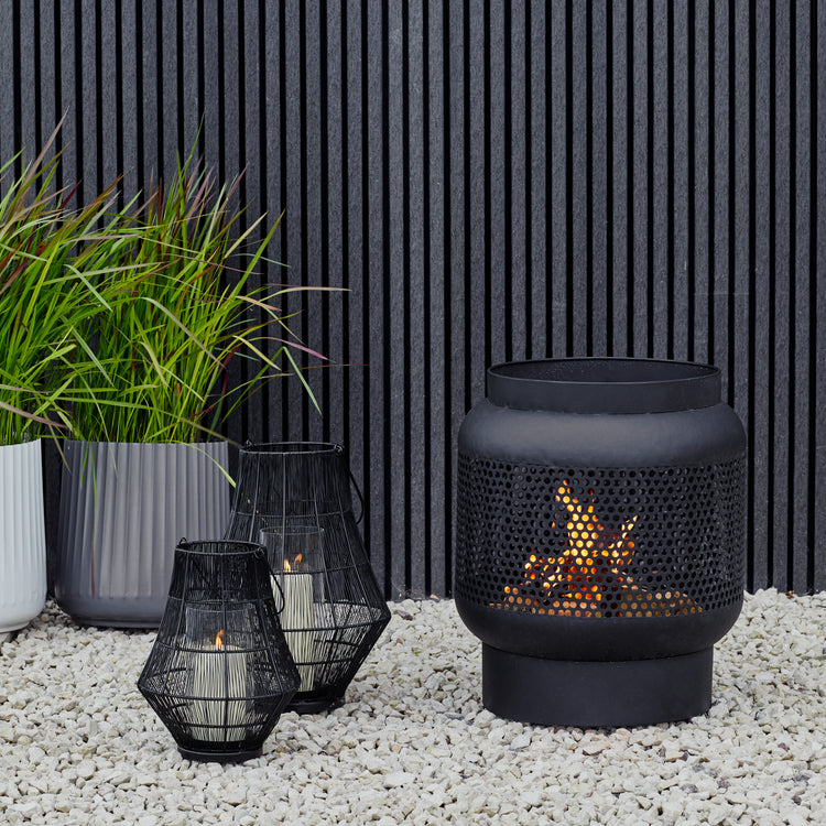 Tall Buttermere Basket Outdoor Fire Pit Black  Nicholas John Interiors