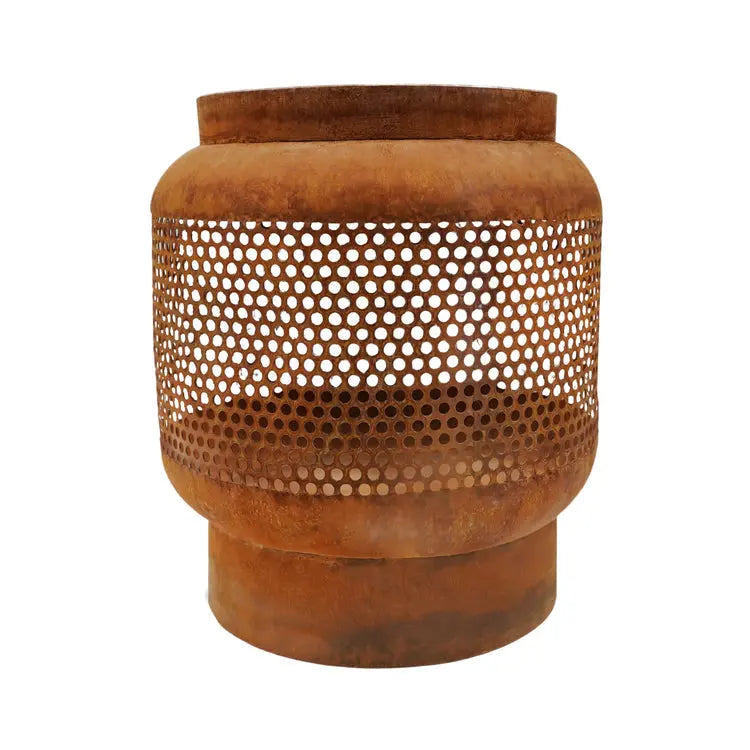 Tall Buttermere Basket Outdoor Fire Pit Rust  Nicholas John Interiors