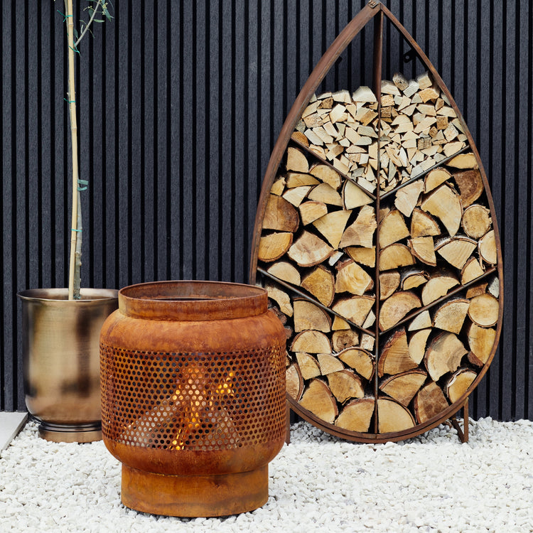 Tall Buttermere Basket Outdoor Fire Pit Rust  Nicholas John Interiors