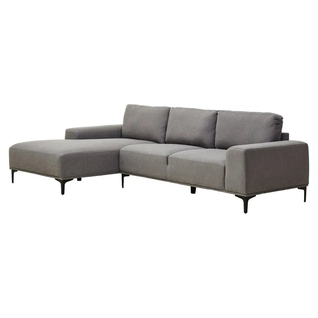 Tolaro 3 Seat Grey Fabric Left Chaise Sofa   Nicholas John Interiors