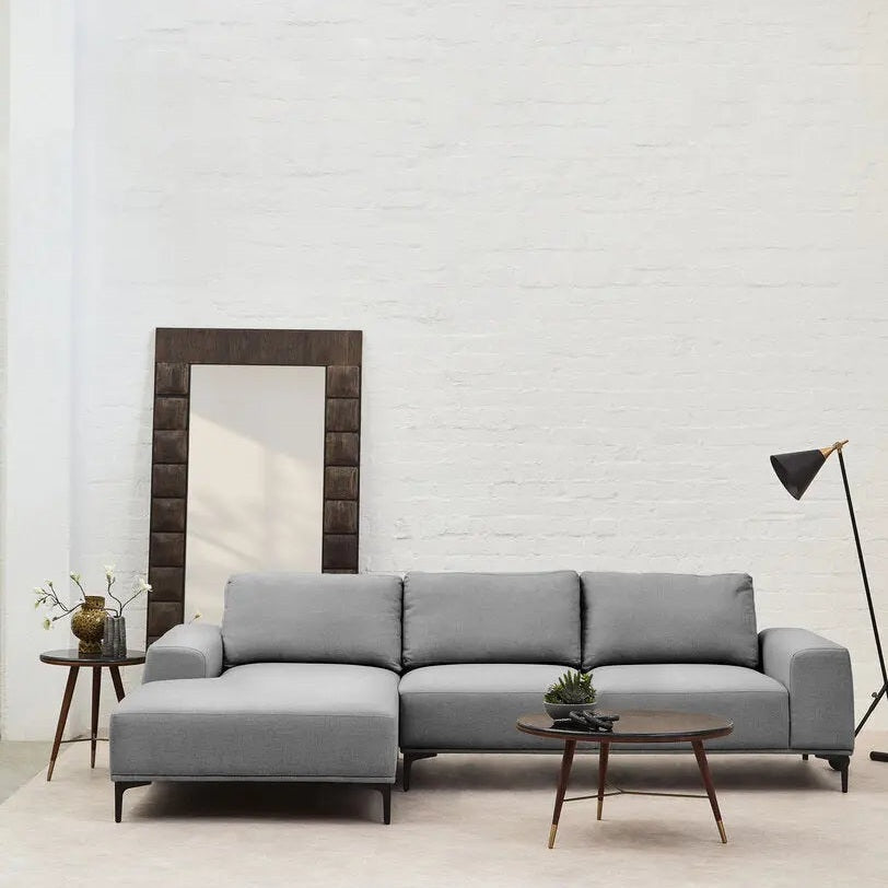 Tolaro 3 Seat Grey Fabric Left Chaise Sofa   Nicholas John Interiors