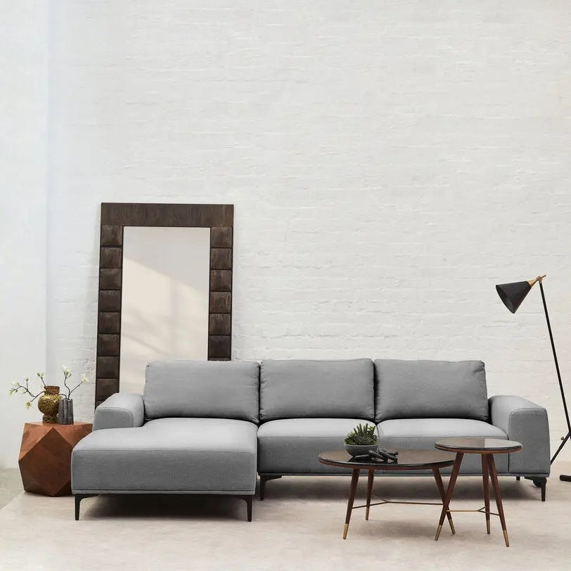 Tolaro 3 Seat Grey Fabric Left Chaise Sofa   Nicholas John Interiors