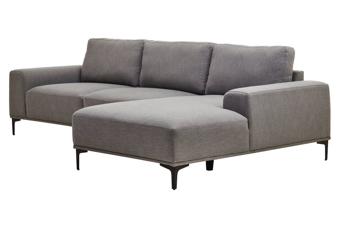 Tolaro 3 Seat Grey Fabric Right Chaise Sofa  Nicholas John Interiors
