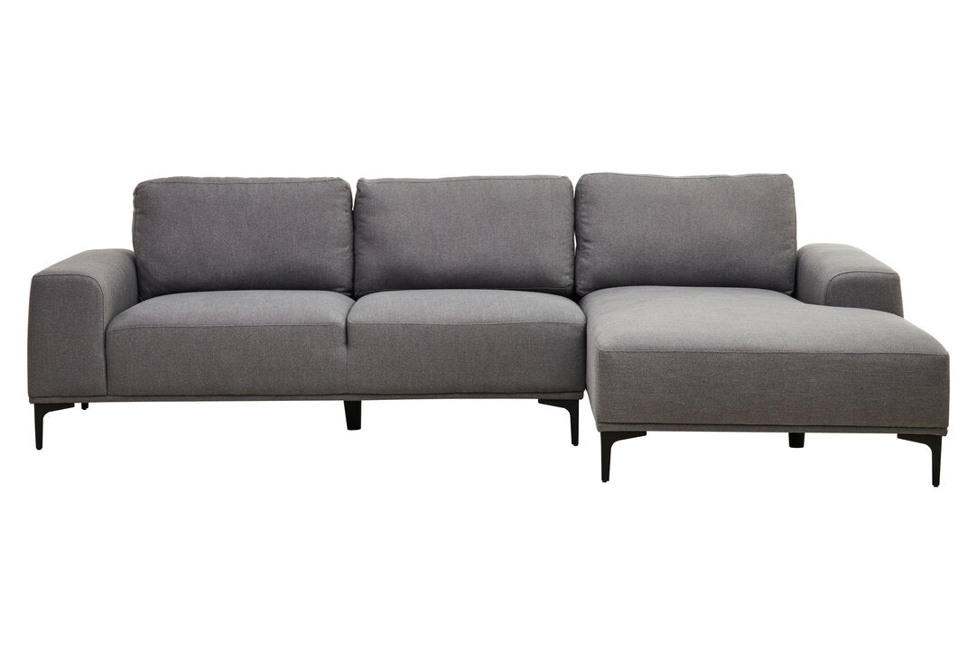 Tolaro 3 Seat Grey Fabric Right Chaise Sofa  Nicholas John Interiors