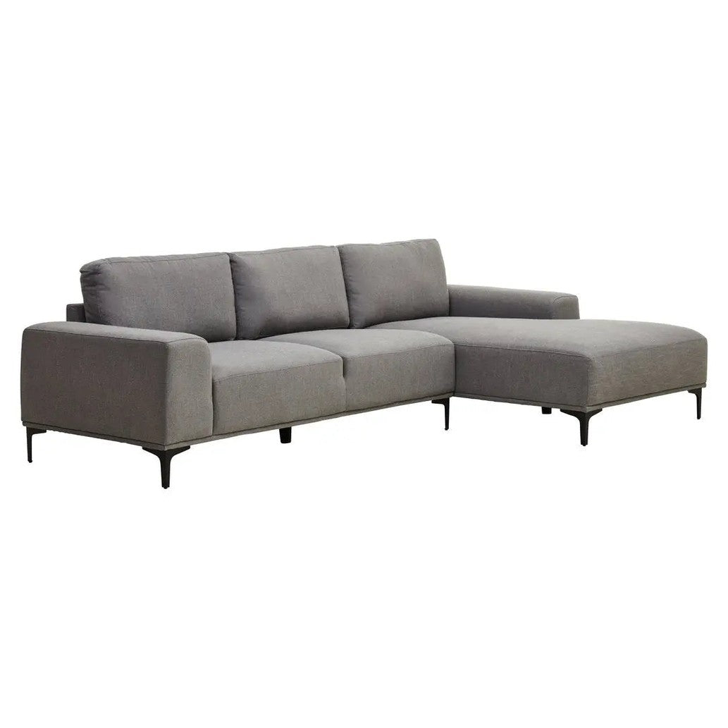 Tolaro 3 Seat Grey Fabric Right Chaise Sofa   Nicholas John Interiors